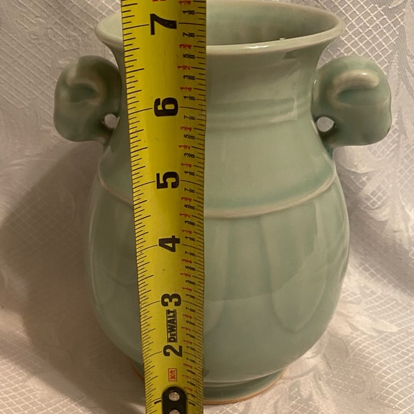 Vintage Celadon Green Vase with Rams Head Handles - Picture 5 of 5